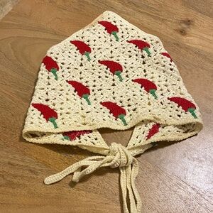 T.J.Maxx Cream and Red Crochet Bonnet